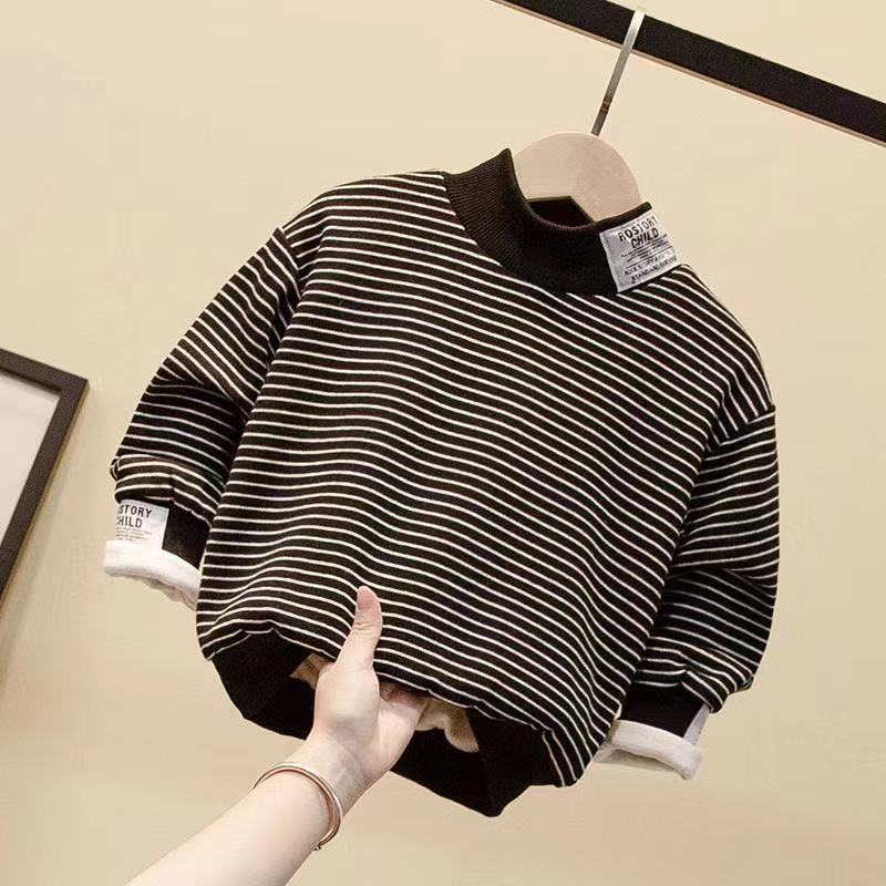 Toddler Kid Boys Children's Winter Padded Thickened Striped Solid Color Top Sweater - PrettyKid