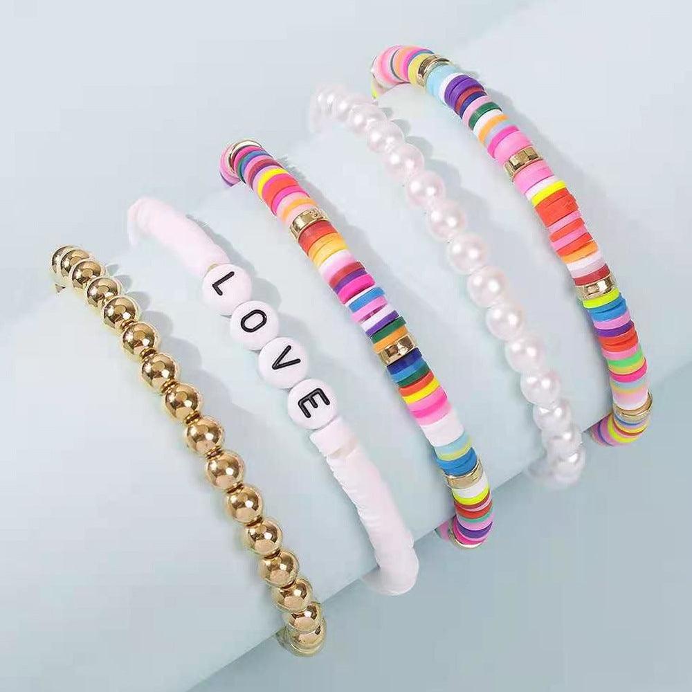 Colorful Soft Pottery Bracelet 5-piece Set - PrettyKid