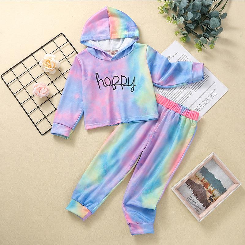 Toddler Kid Girls Long Sleeve Tie Dyed Pullover Long Pants Hooded Suit - PrettyKid