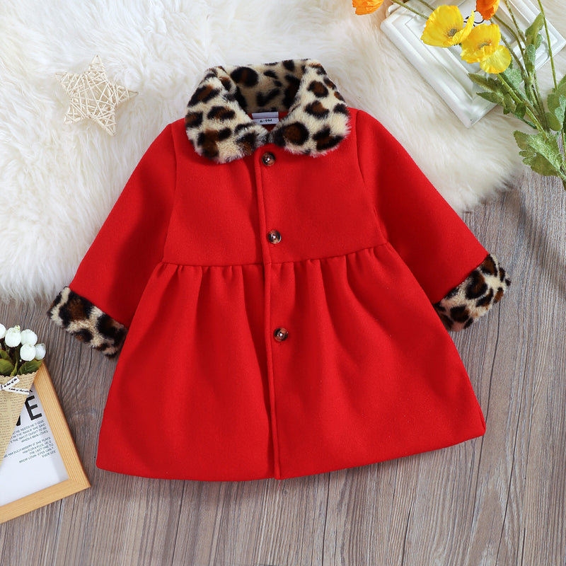 Toddler Kids Girls Solid Color Leopard Print Stitching Long Sleeve Button Cardigan Jacket - PrettyKid