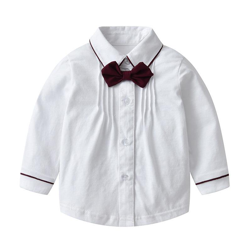 Baby Boy Sets Wholesale White Shirt And Red Suspender Pants - PrettyKid