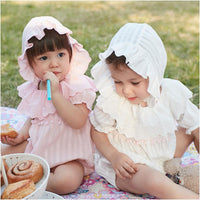 Baby Girls Summer Doll Collar Cotton Short-sleeved Jumpsuit Hat Two-piece Set - PrettyKid