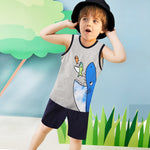 Toddler Kids Boys Solid Color Cartoon Dinosaur Print Vest Shorts Summer Suit - PrettyKid