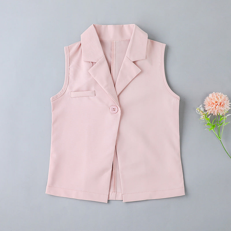 2022 Summer Girls' Sling T-shirt+skirt+vest Coat Three-piece Set - PrettyKid