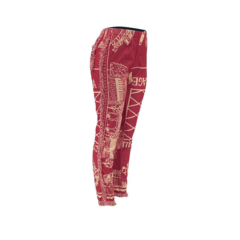 Women's Colorful Fringed Flannel Pants- Red - PrettyKid