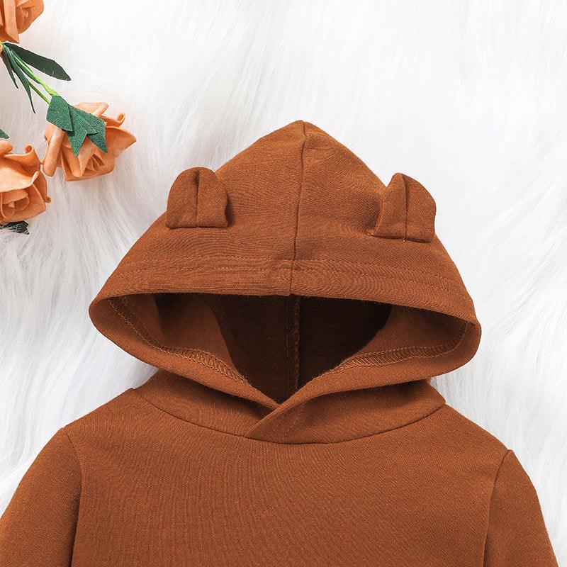 Baby Boys Girls Solid Color Long Sleeve Hooded Bear Jumpsuit - PrettyKid