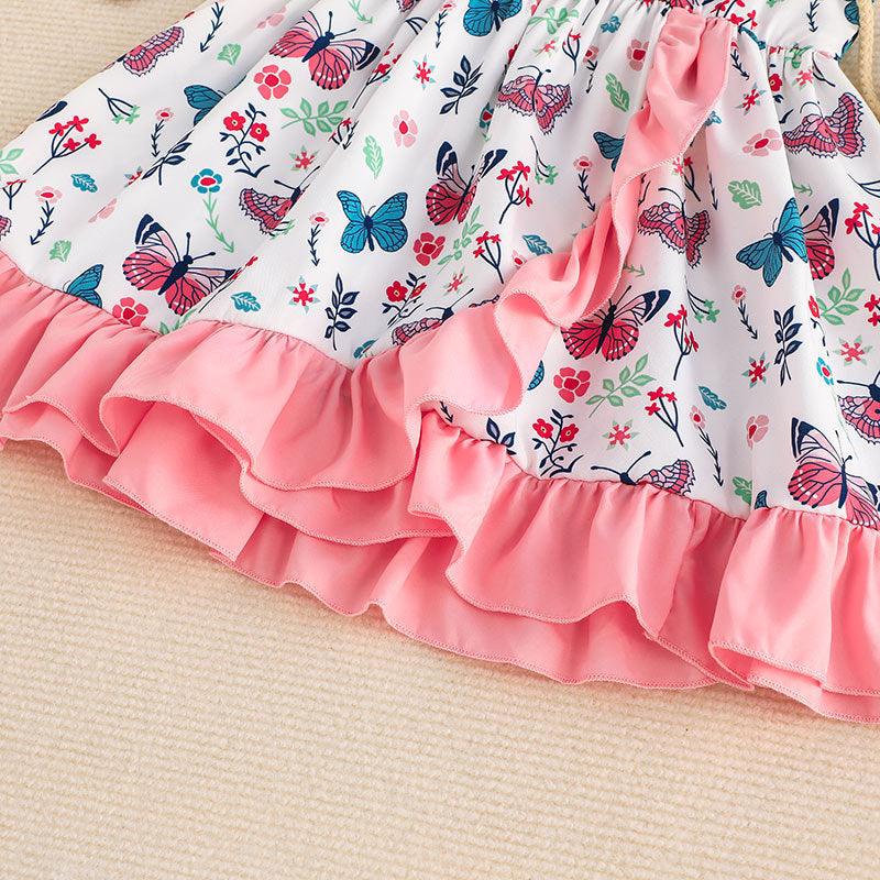 RUFFLE DRESS BUTTERFLY PRINT SLEEVELESS A-LINE SKIRT