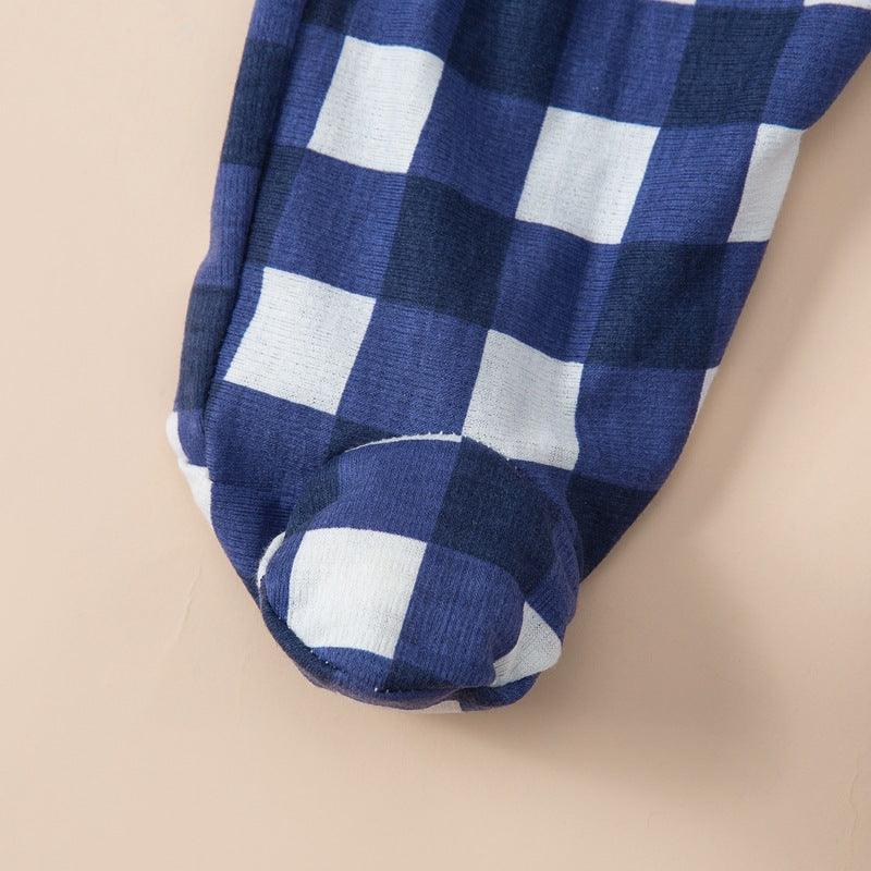 Baby Blue and White Plaid Long Sleeve Diagonal Jumpsuit - PrettyKid