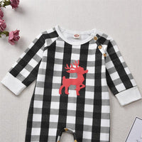 Baby Boys Girls Plaid Print Christmas Deer Long-sleeved Jumpsuit - PrettyKid