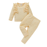 Toddler Kids Girls Solid Cotton Bow Long Sleeve Pants Set - PrettyKid