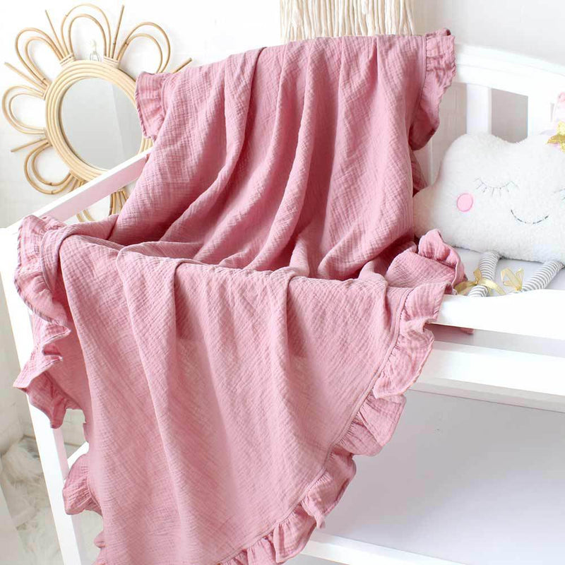 Baby Solid Cotton Ruffled Blanket Bath Towel Swaddling Towel - PrettyKid