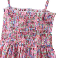 Summer toddler kids girls' sleeveless print drawstring dress - PrettyKid