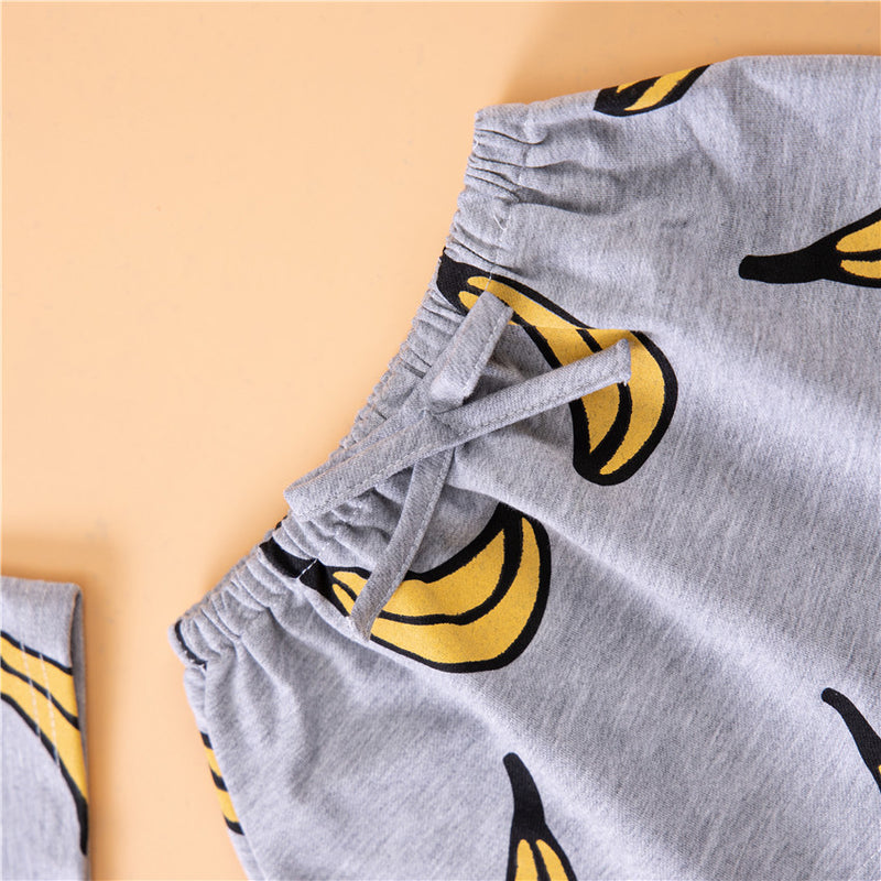 Toddler Kids Girls Solid Color Cartoon Banana Printing Sleeveless Vest Skirt Set - PrettyKid