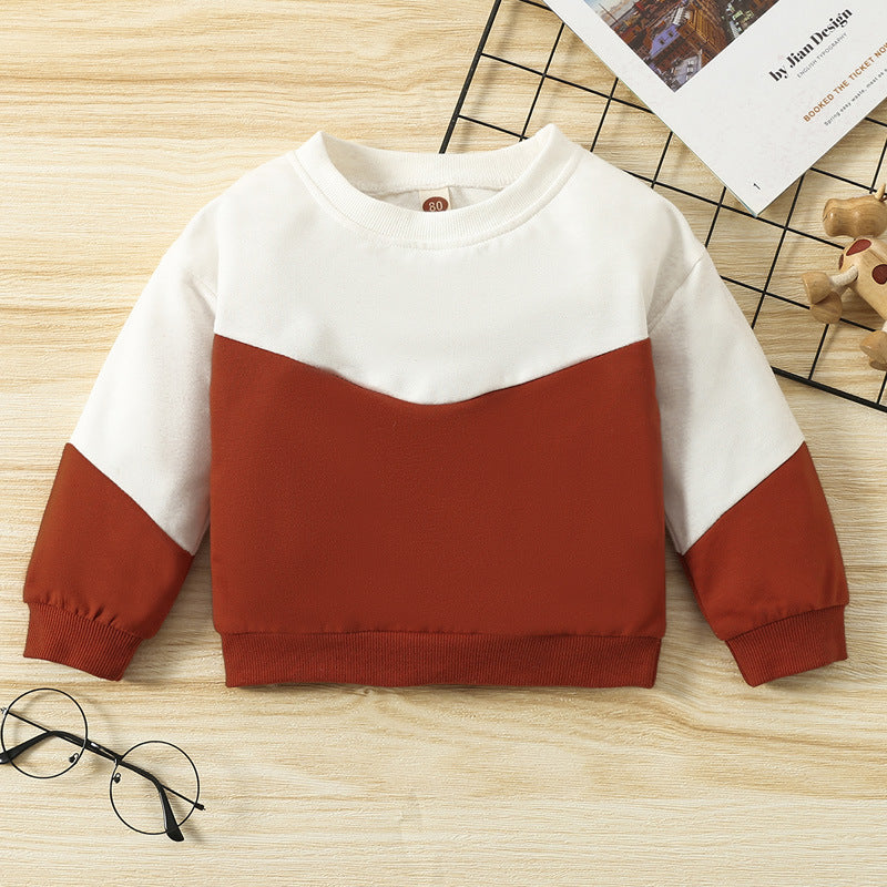 Toddler Boys Girls Simple Red and White Color Matching Round Neck Long Sleeve Sweater - PrettyKid