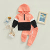 Toddler Kids Color Combination Casual Hooded Sweatshirt Pants Sports Suit - PrettyKid