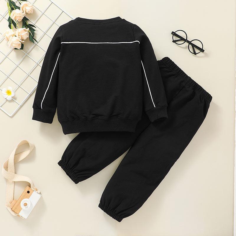 Toddler Kids Solid Color Casual Long Sleeve Sweater Sports Suit - PrettyKid