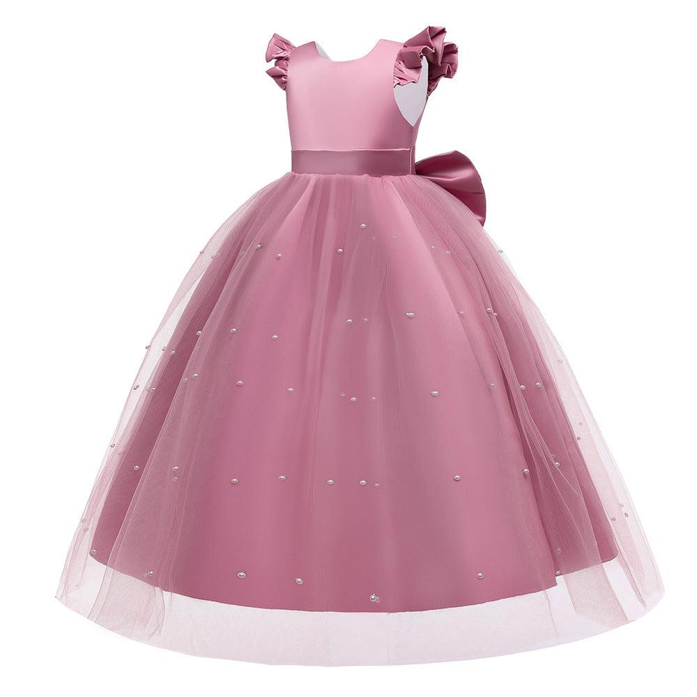 Toddler Kids Girls' Solid Color Satin Mesh Sleeveless Backless Bow Princess Dress - PrettyKid