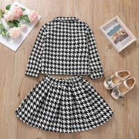 Children Girls' Long Sleeve Plaid Lapel Top Skirt Two Piece Set - PrettyKid