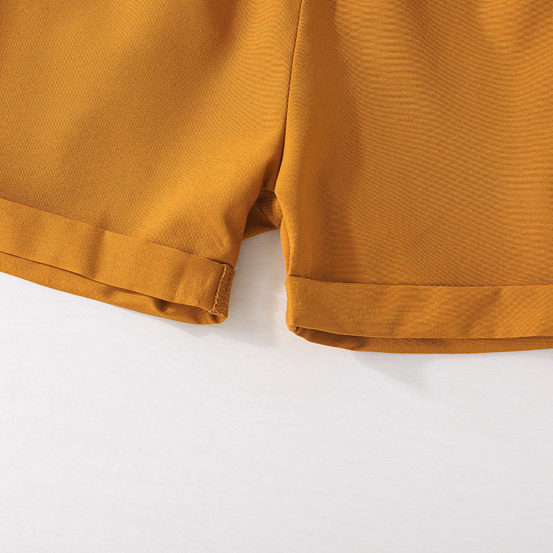 Baby Boys Plant Printed Short Sleeved Lapel Bodysuit Solid Shorts Set - PrettyKid