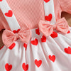 Baby Girls Solid Color Short-sleeved Love Print Bow Hair Decoration Jumpsuit Valentine's Day Clothing - PrettyKid