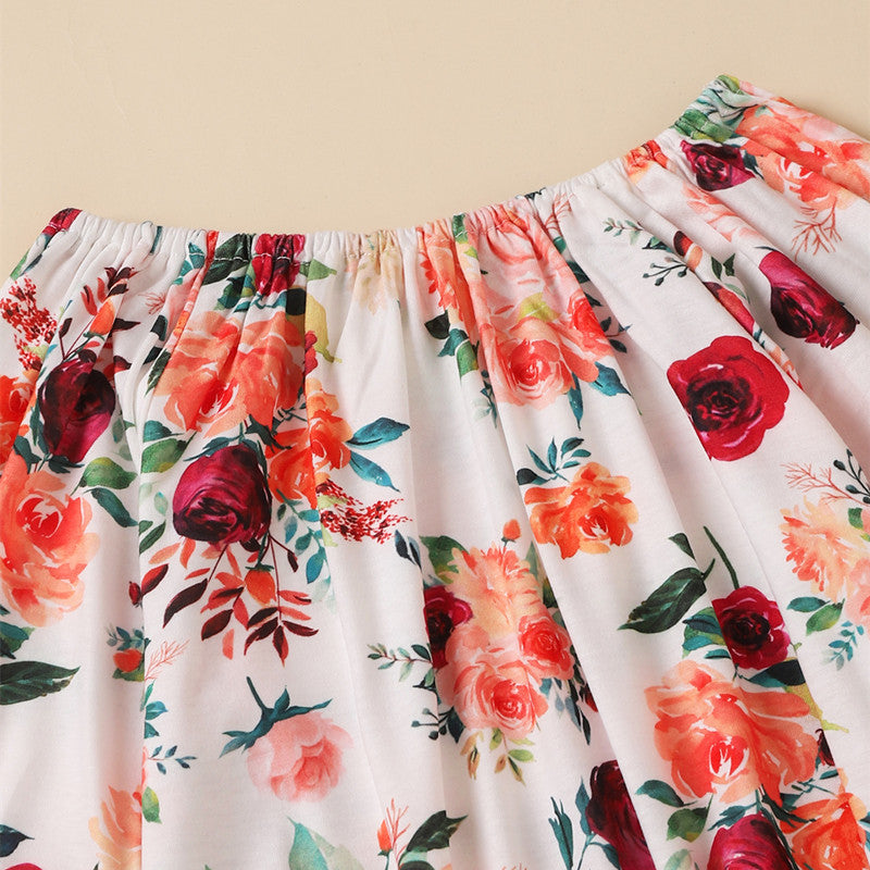 2022 Girls Rose Print Flared Long-sleeved Suit - PrettyKid