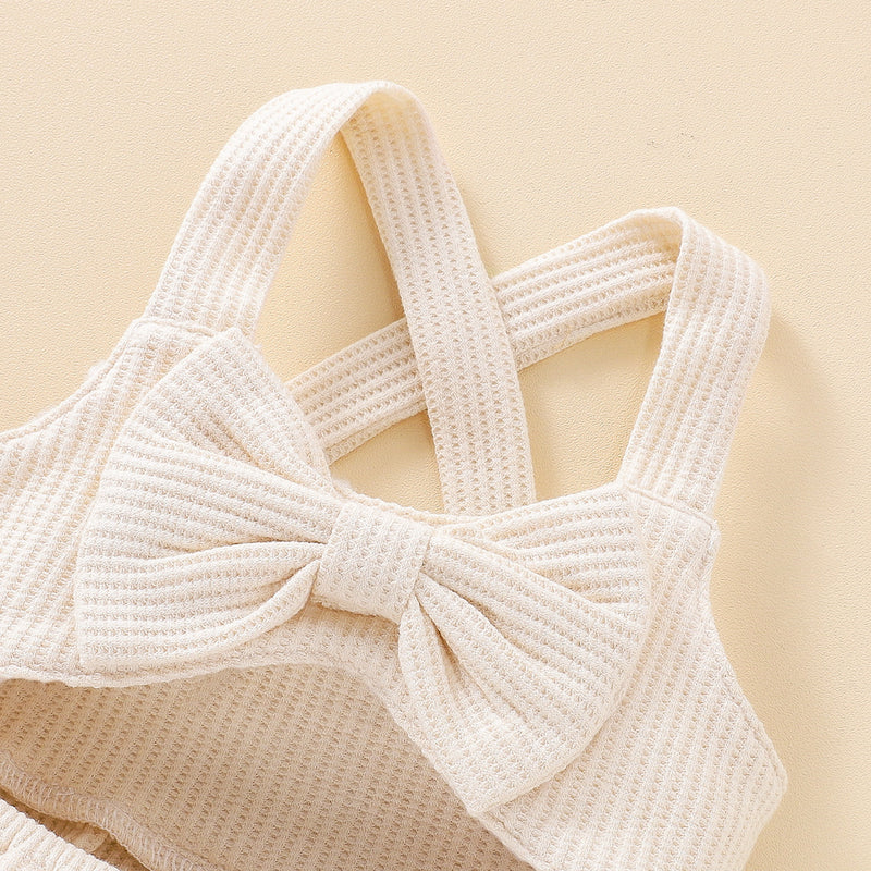 Baby Girls Summer Solid Color Cross Strap Sleeveless Suspender Jumpsuit - PrettyKid