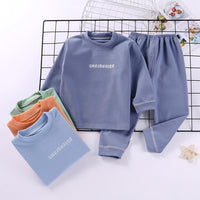 Toddler Kids Boys Solid Color Letter Print De Velvet Long-sleeved Pajamas Set - PrettyKid