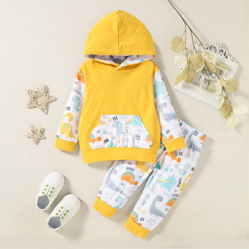 Toddler Boys Dinosaur Print Hoodie Pants Set - PrettyKid