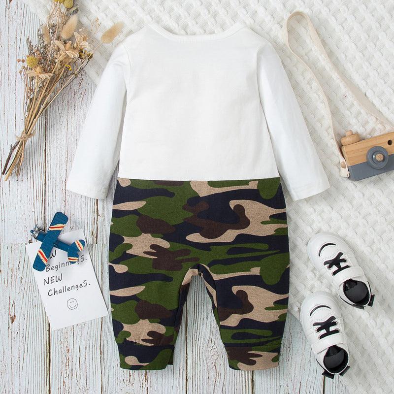 Baby Boys Solid Coat Camouflage Pants Fake Two Gentlemen's Jumpsuit - PrettyKid