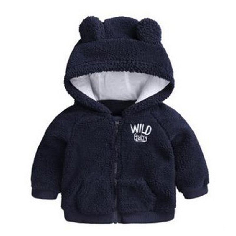 Winter Toddler Boys Cute Bear Plush Zipper Cardigan Jacket - PrettyKid