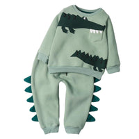 Autumn Winter Boy Cartoon Crocodile Long Sleeve Fleece Thickened Suit - PrettyKid