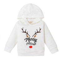 Toddler Kids Boys Girls Solid Christmas Elk Letter Print Hoodie - PrettyKid