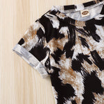 Toddler Kids Leopard Print Short Sleeve T-Shirt Top Shorts Set - PrettyKid