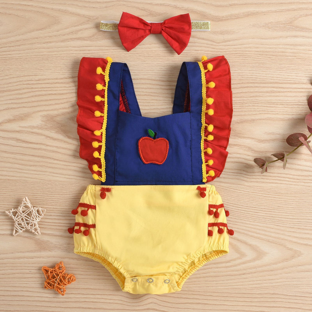 Baby Girls Lovely Apple Embroidered Jumpsuit Set Snow White Dress - PrettyKid