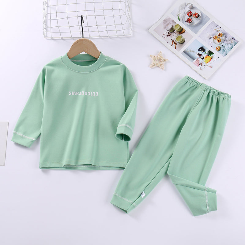 Toddler Kids Boys Solid Color Letter Print De Velvet Long-sleeved Pajamas Set - PrettyKid