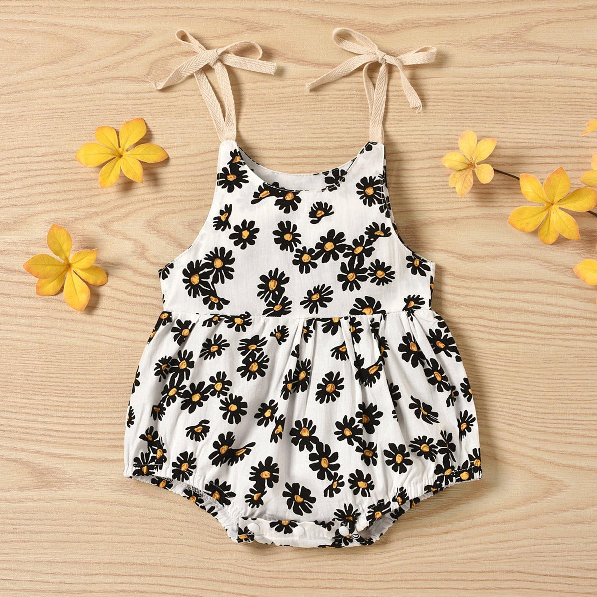 Baby Girls Flower Print Suspender Bodysuit - PrettyKid