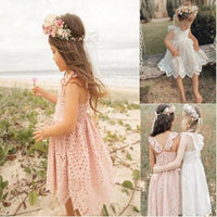 Toddler Kids Girls Summer Solid Color Hollow Sleeveless Square Neck Dress - PrettyKid