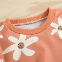 Toddler Girls Orange Flower Print Long Sleeve Suit - PrettyKid