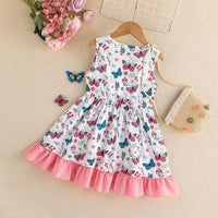 RUFFLE DRESS BUTTERFLY PRINT SLEEVELESS A-LINE SKIRT