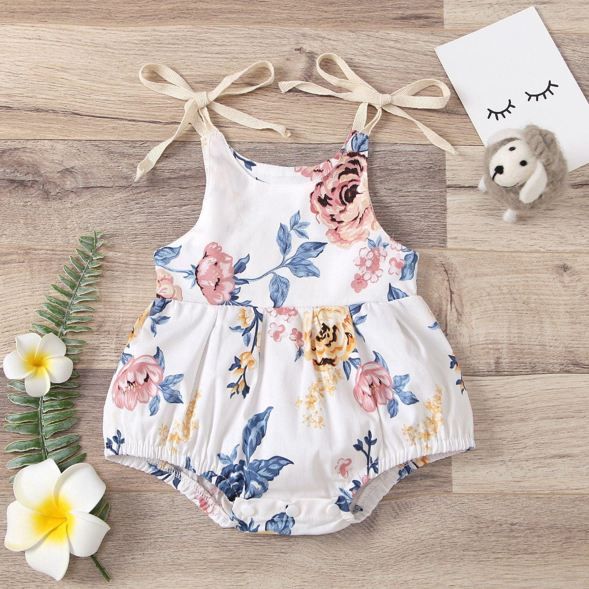 Baby Girls Flower Print Suspender Jumpsuit - PrettyKid