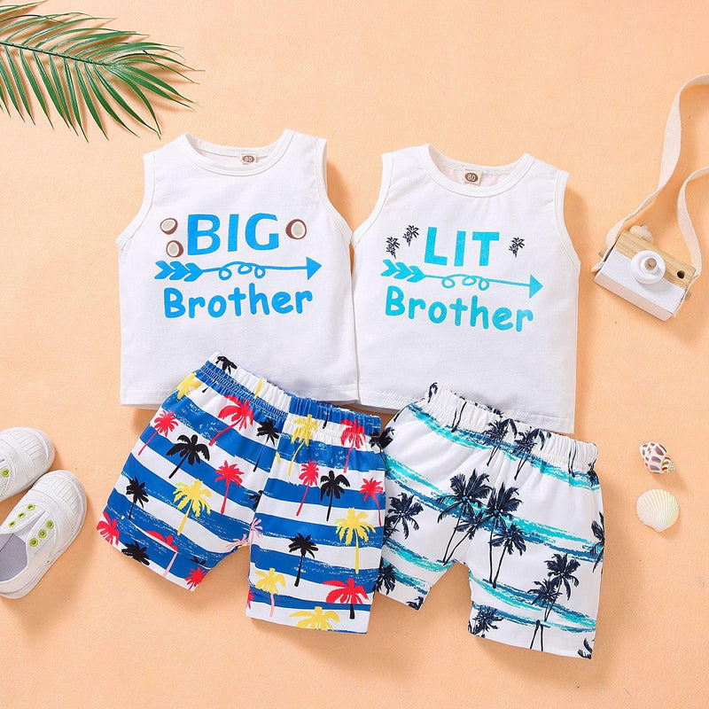 Toddler Kids Boys Summer Letter Vest Coconut Print Shorts Set - PrettyKid