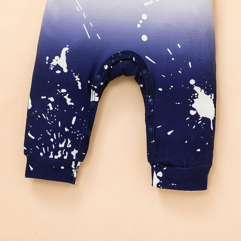 Baby Boys Colour Gradient Monogrammed Round Neck Short Sleeve Jumpsuit - PrettyKid