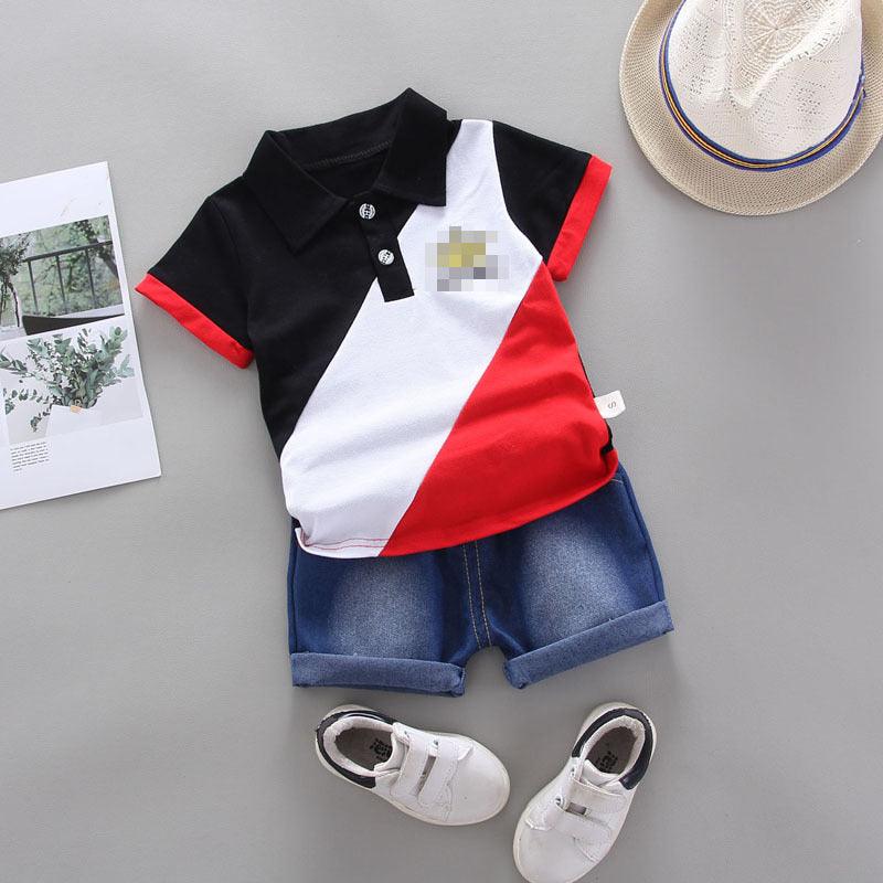 Polo Shirt Children's Suit Summer Contrast Splicing Short-sleeved T-shirt Boy's Suit