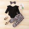 Baby Girls Solid Color Letter Printed Long Sleeve Jumpsuit Leopard Pants Set Valentine's Day Dress - PrettyKid