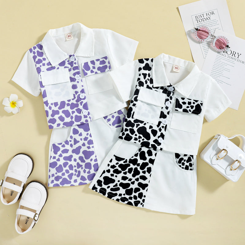 9M-4Y Toddler Girls Outfits Sets Leopard Print Lapel Shirts & Skirts Wholesale Little Girl Clothing - PrettyKid