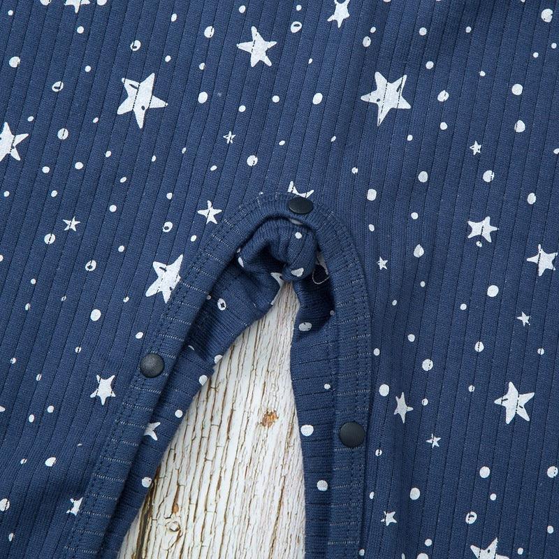 Baby Boys Solid Star Moon Printed Long Sleeve Jumpsuit - PrettyKid