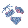 Summer Infant and Young Girls Brassiere Hanging Neck Tie Polka Dot Striped Bow Split Swimsuit Three Sets - PrettyKid