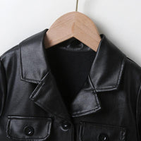 Girls' Solid Color Lapel Single Breasted Leather Coat - PrettyKid