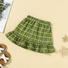 Toddler Girls White Top Green Plaid Print Skirt Set - PrettyKid