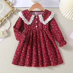 Toddler Kids Girls Doll Neck Floral Print Long Sleeve Dress - PrettyKid
